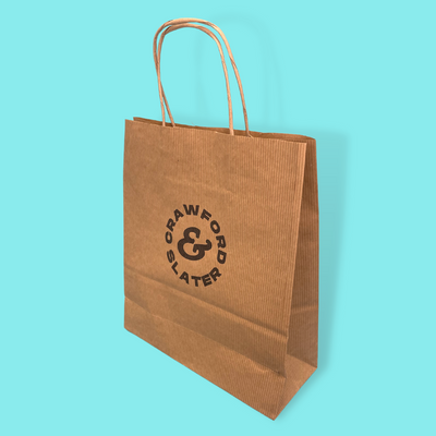 Customised Printed Ribbed Kraft Premium Brown Twist Handle Paper Carrier Bags - 200x80x240mm - Sample