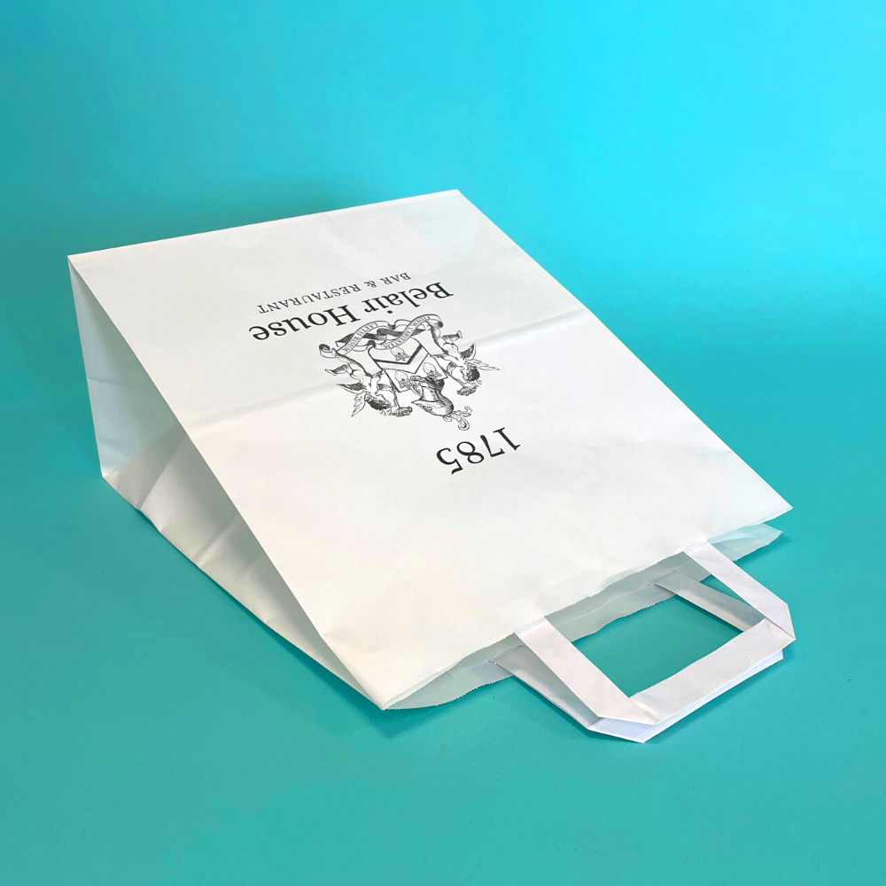 Customised Printed White Tape Handle Paper Carrier Bags - 203x127x254mm - Sample