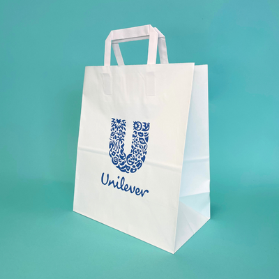 Customised Printed White Tape Handle Paper Carrier Bags - 254x140x305mm - Sample