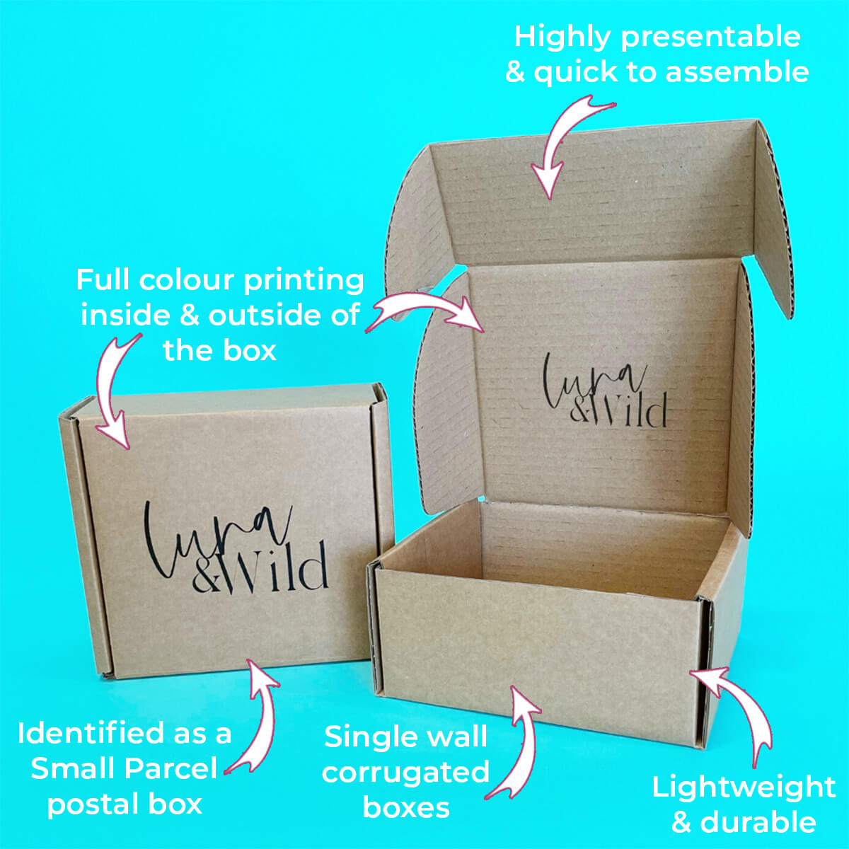 Customised Printed Brown Postal Boxes - 160x150x75mm