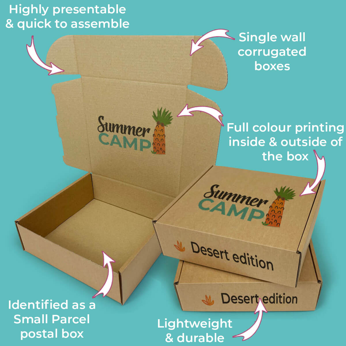 Customised Printed Brown Postal Boxes - 240x240x80mm