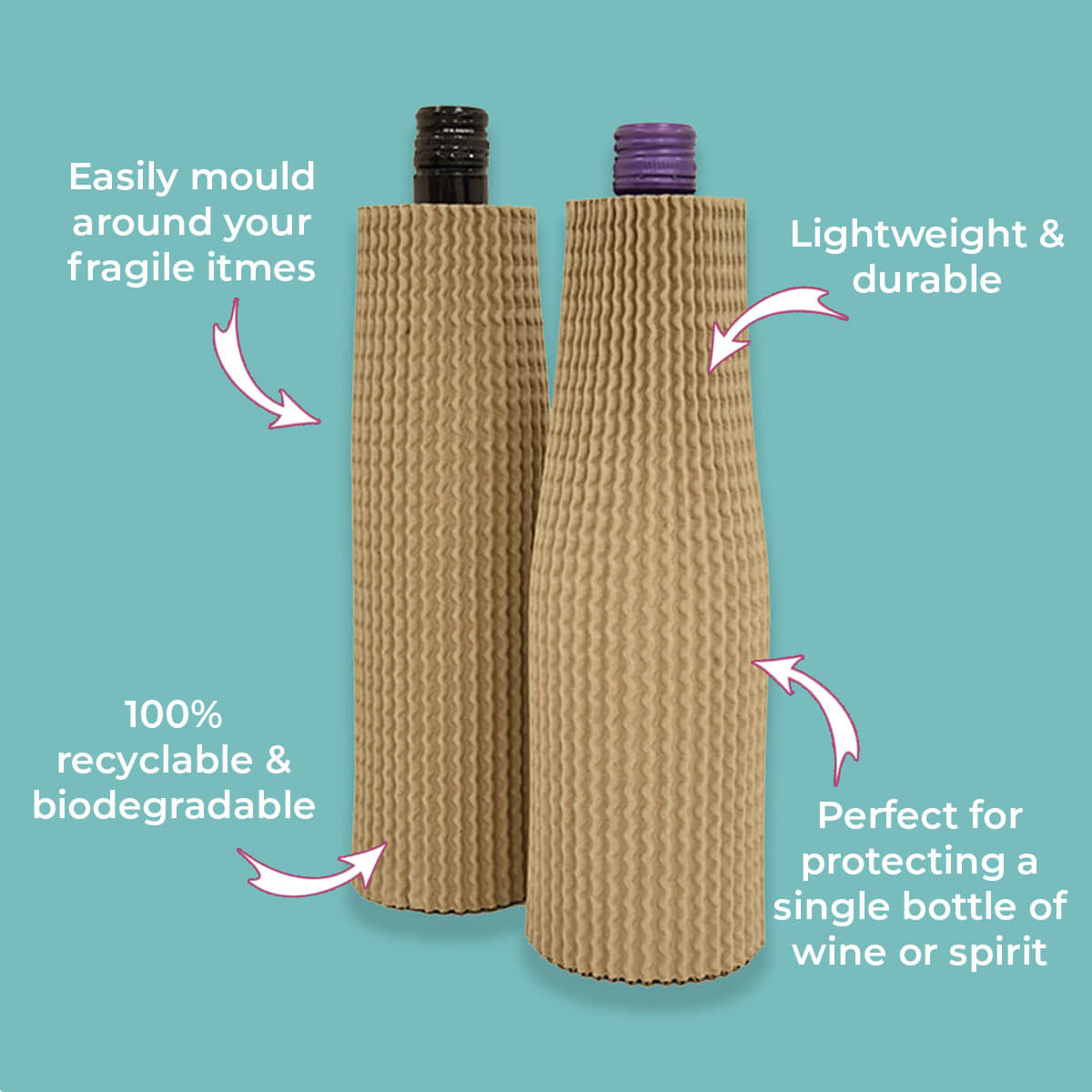 Customised Printed Single Bottle Corrugated Sleeves Packaging Kit - Includes Corrugated Bottle Sleeves & Brown Postal Boxes