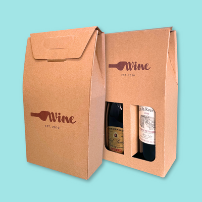 Customised Printed Double Bottle Brown Pinch Top Boxes - 182x91x323mm - Sample