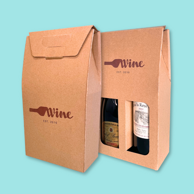 Customised Printed Double Bottle Brown Pinch Top Boxes - 182x91x323mm