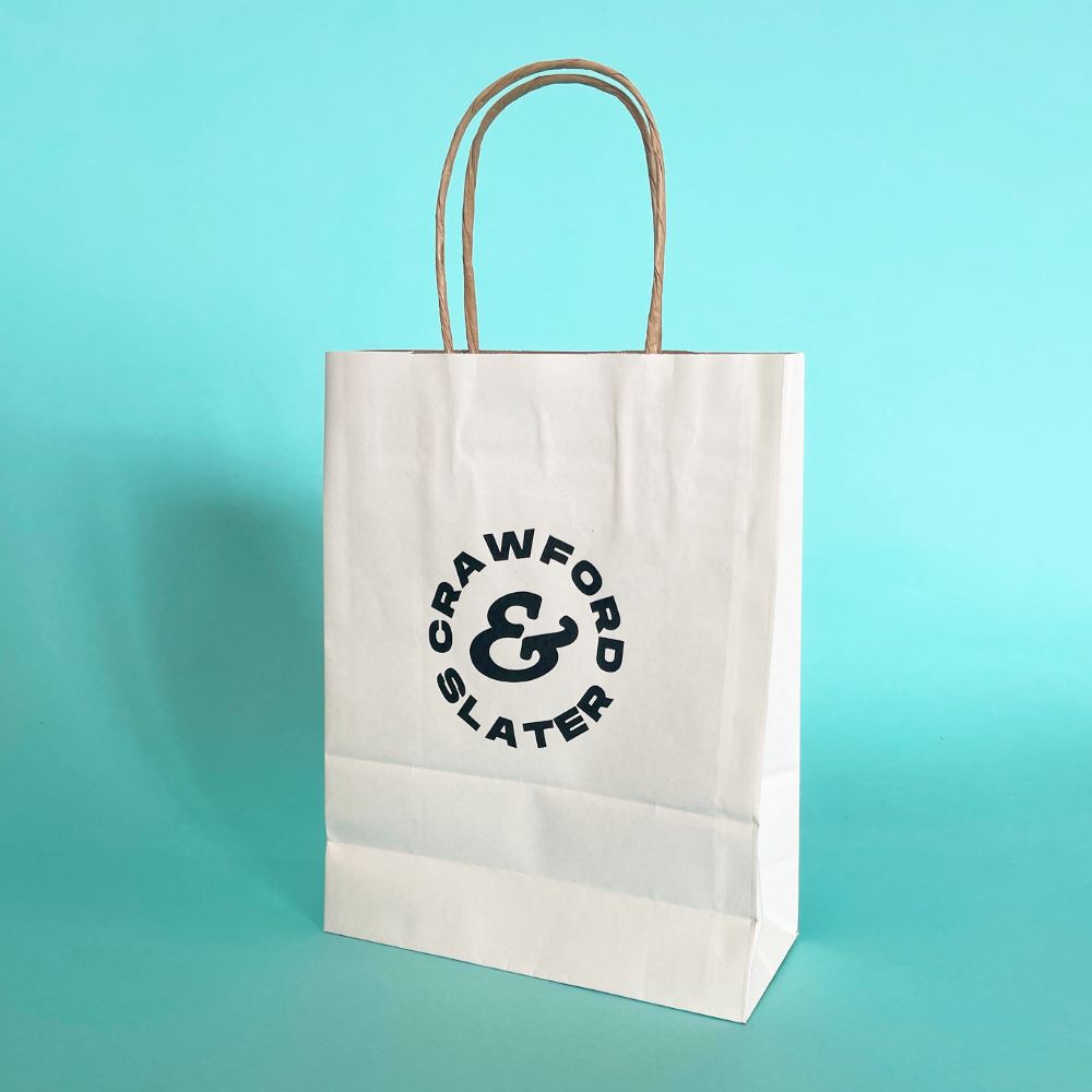 Customised Printed White Kraft Premium Twist Handle Paper Carrier Bags - 220x100x330mm