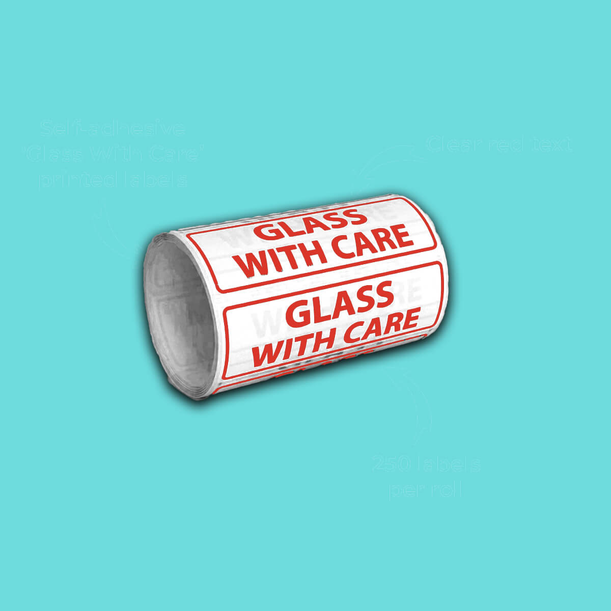 White & Red 'Glass With Care' Warning Labels - 152x50mm