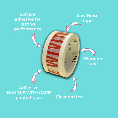 White & Red 'Handle With Care' Packing  Warning Tape - 48mm x 66m