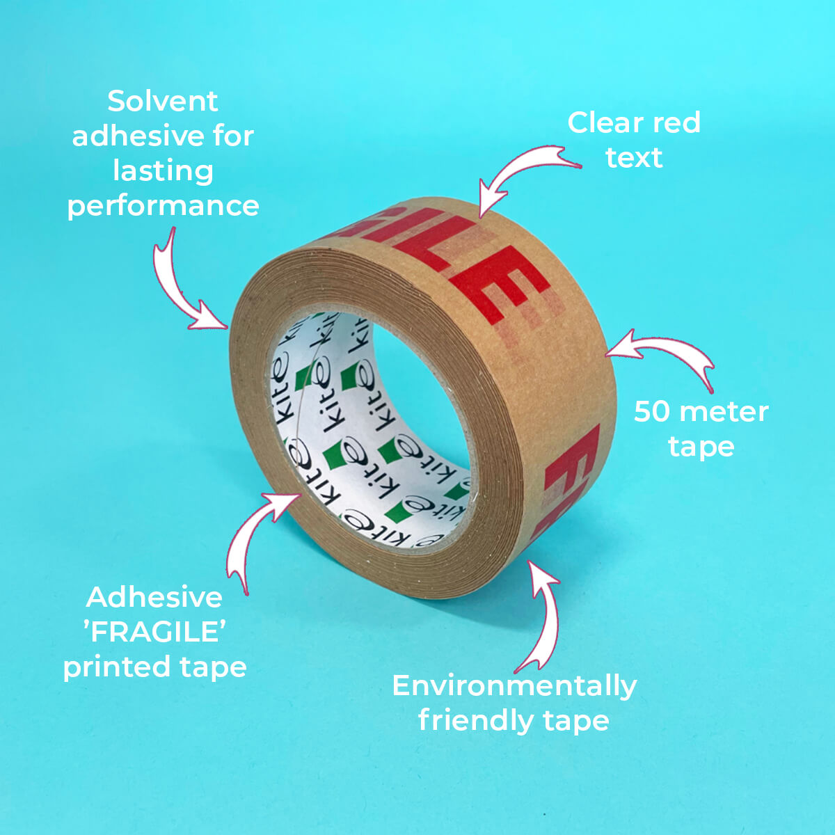 Paper Kraft 'Fragile' Packing Warning Tape - 50mm x 50m