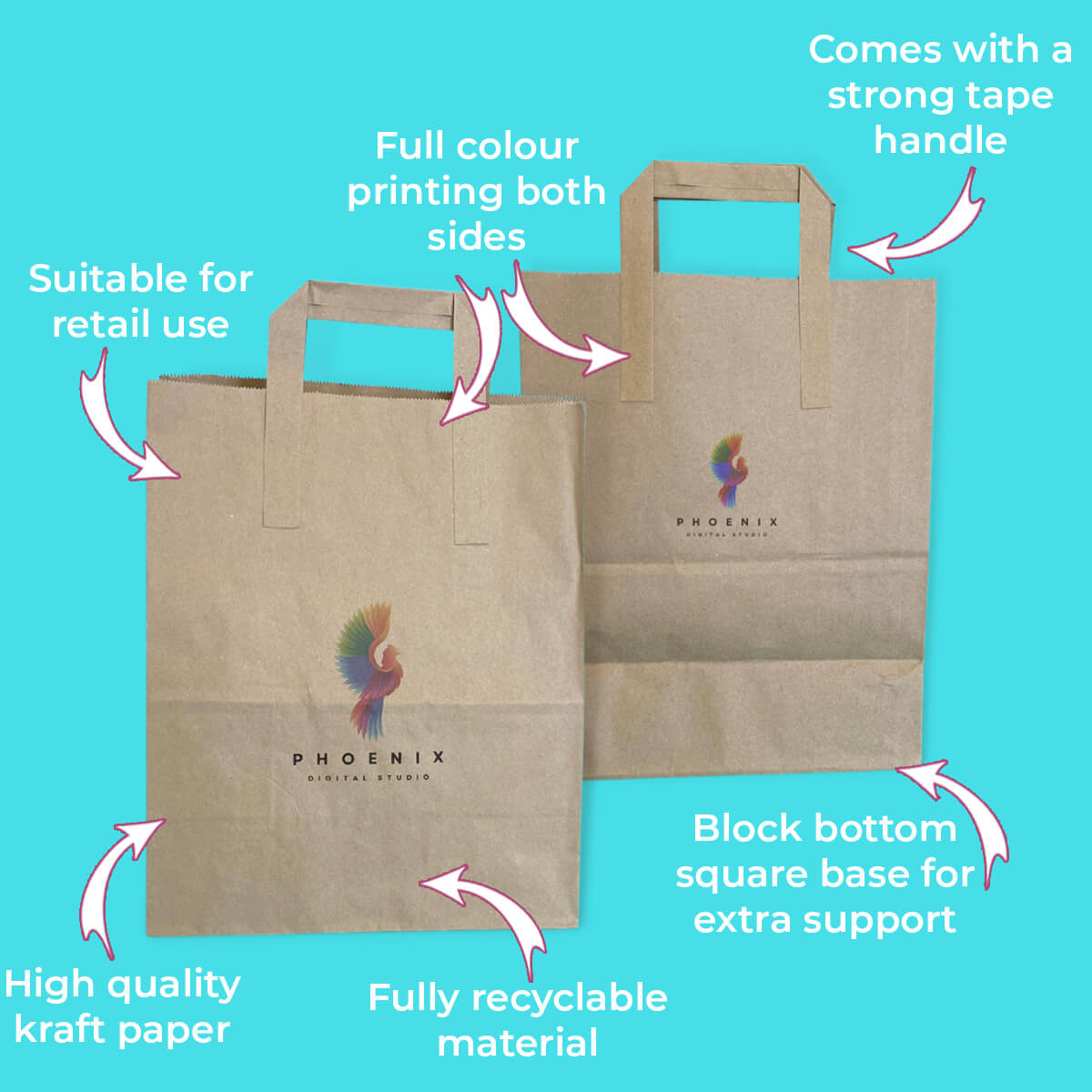 Customised Printed Brown Tape Handle Paper Carrier Bags - 305x127x406mm