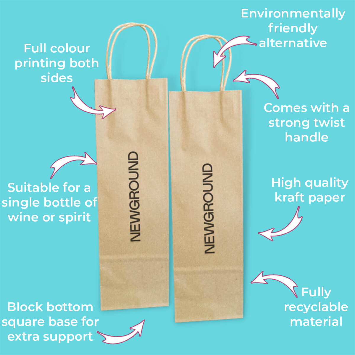 Customised Printed Brown Twist Handle Paper Carrier Bags - 110x85x360mm - Sample