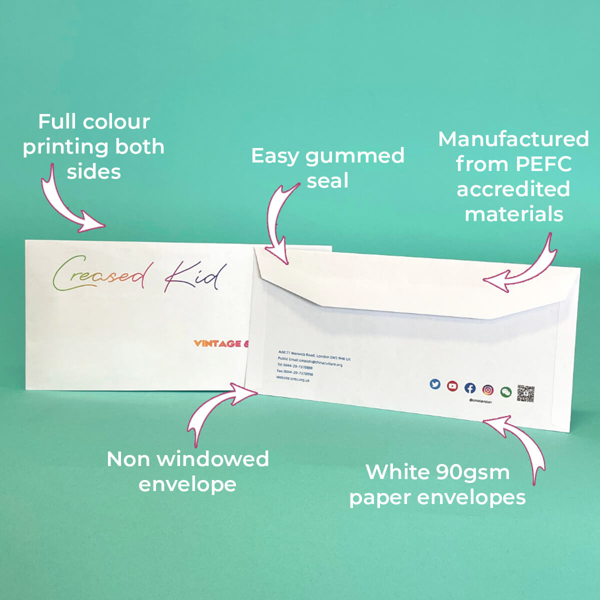 Customised Printed Gummed Folding Inserting Machine DL Non Windowed Envelopes - 114x235mm - Sample