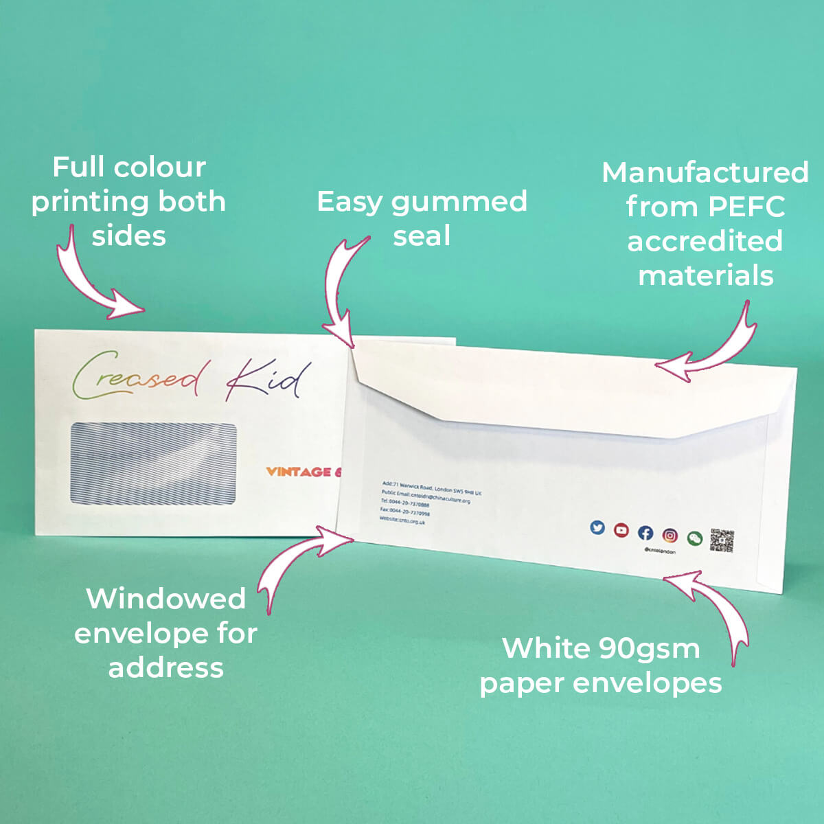 Customised Printed Gummed Folding Inserting Machine DL Windowed Envelopes - 114x235mm - Sample