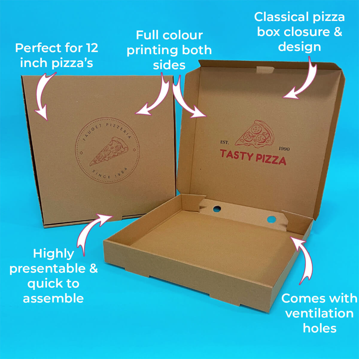 Customised Printed Brown 12 Inch Pizza Boxes - 305x305x38mm - Sample