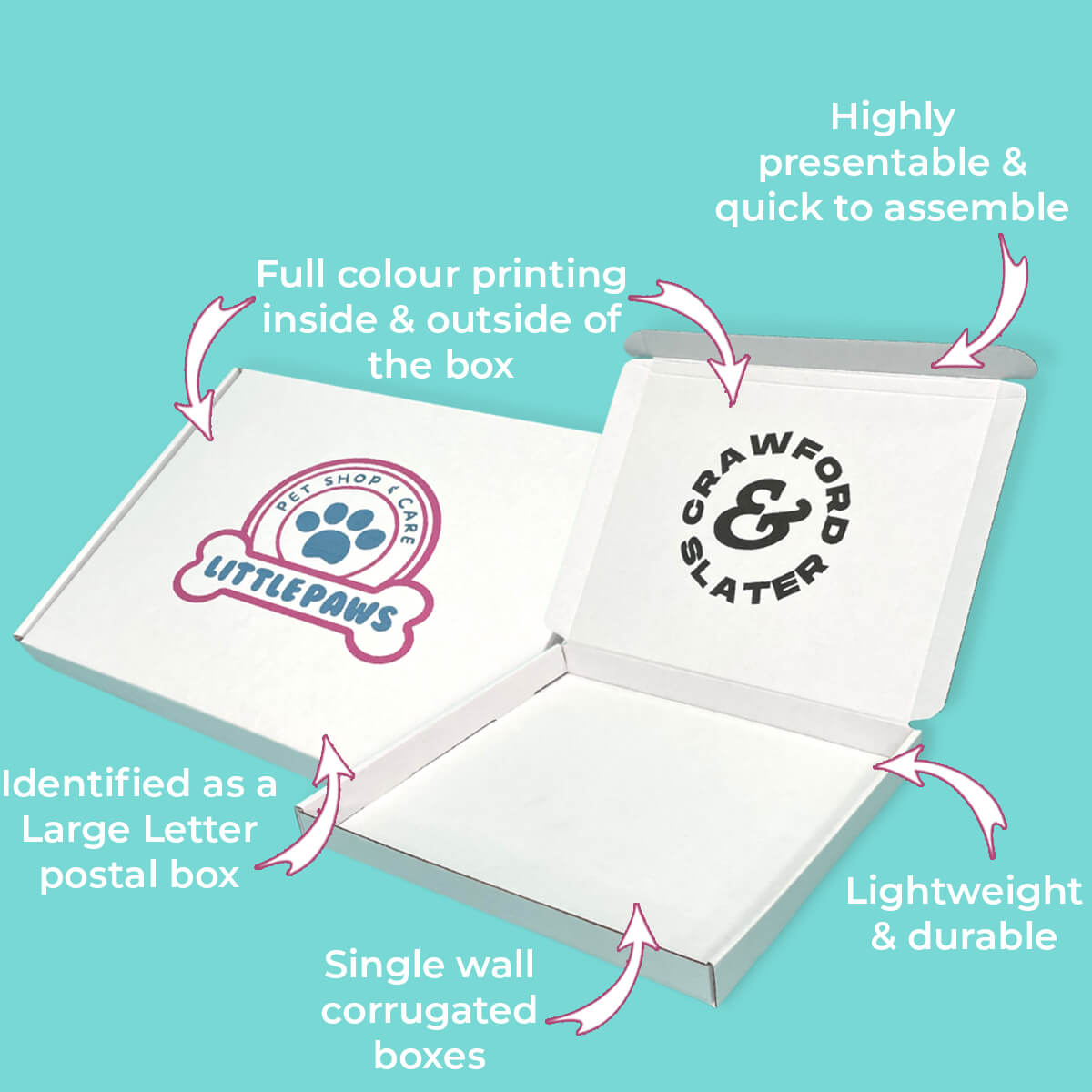 Customised Printed White Postal Boxes - 265x220x23mm