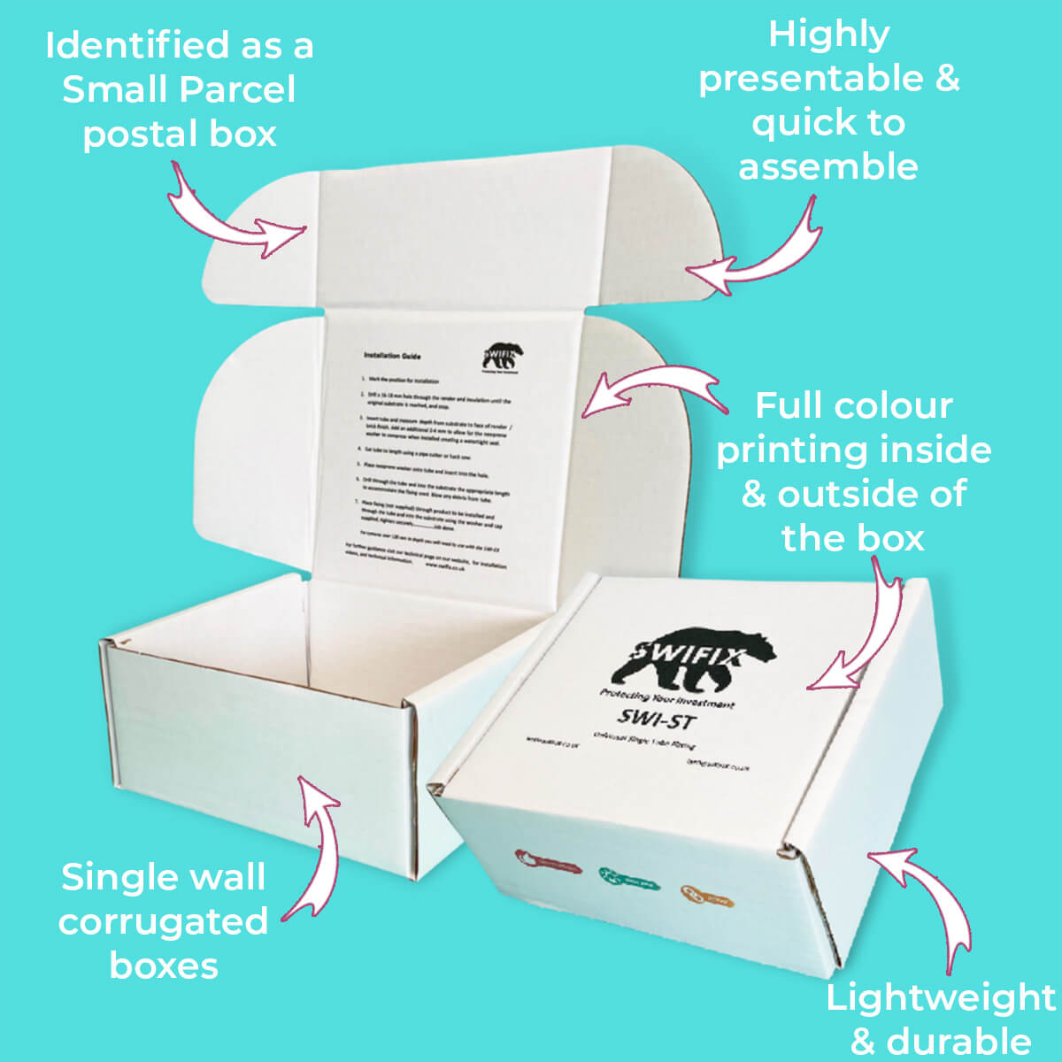 Customised Printed White Postal Boxes - 152x127x95mm