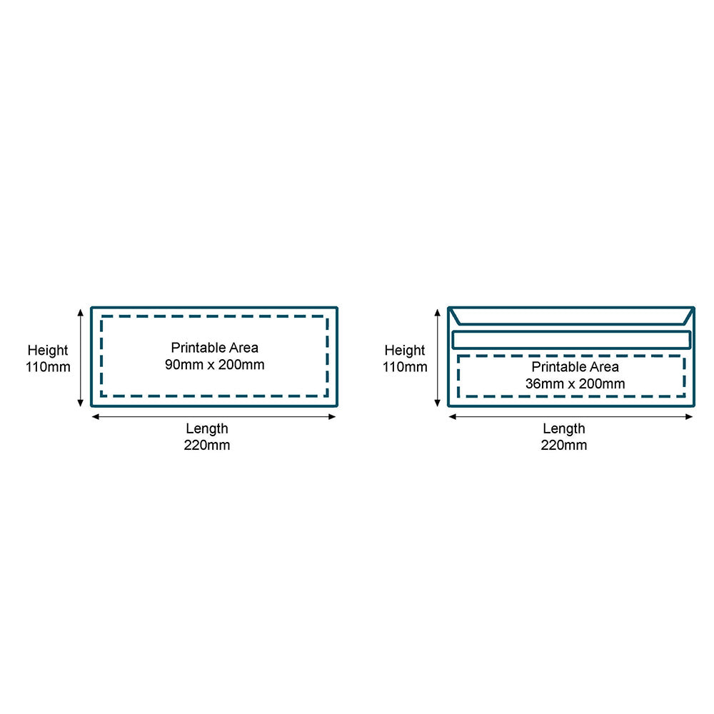 Customised Printed Self Seal DL Non Windowed Wallet Envelopes - 110x220mm - Sample