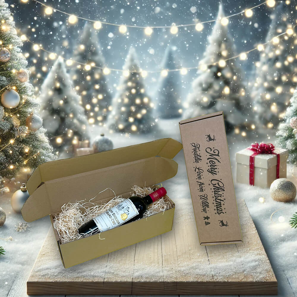 Personalised Bespoke Brown Wine Bottle Box Unique Gift Idea