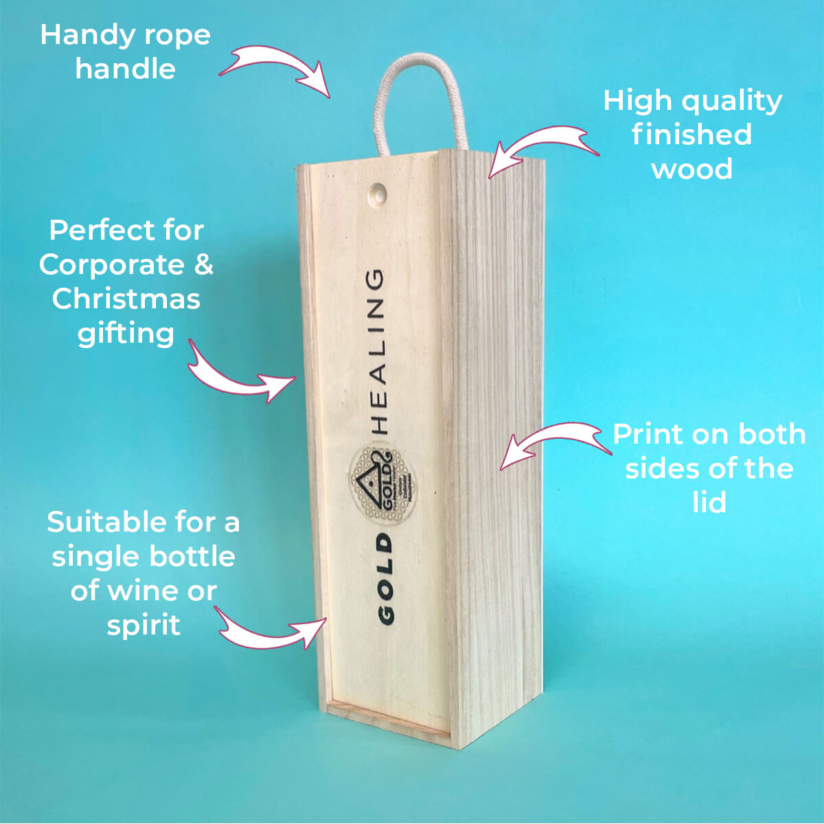 Customised Printed Wooden Bottle Boxes - 335x95x95mm