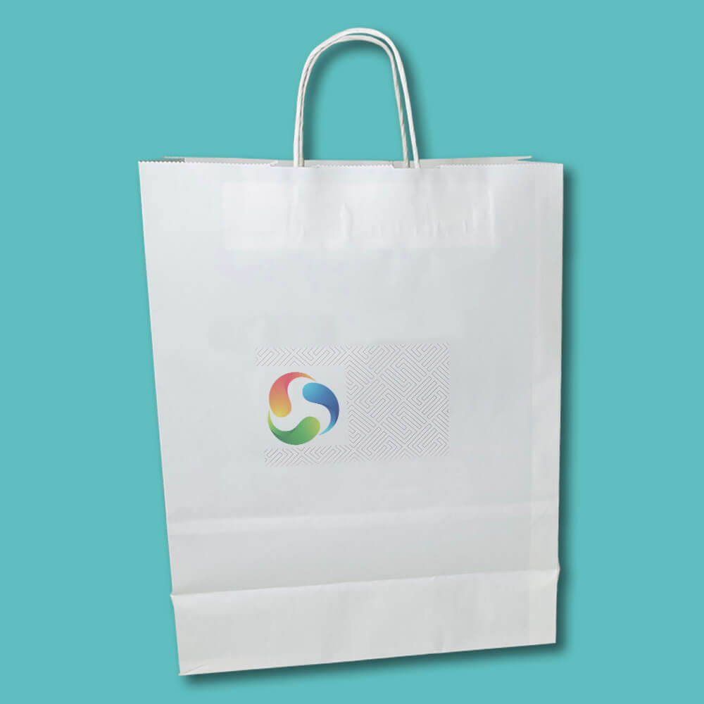 Customised Printed White Twist Handle Paper Carrier Bags - 320x140x420mm - Sample